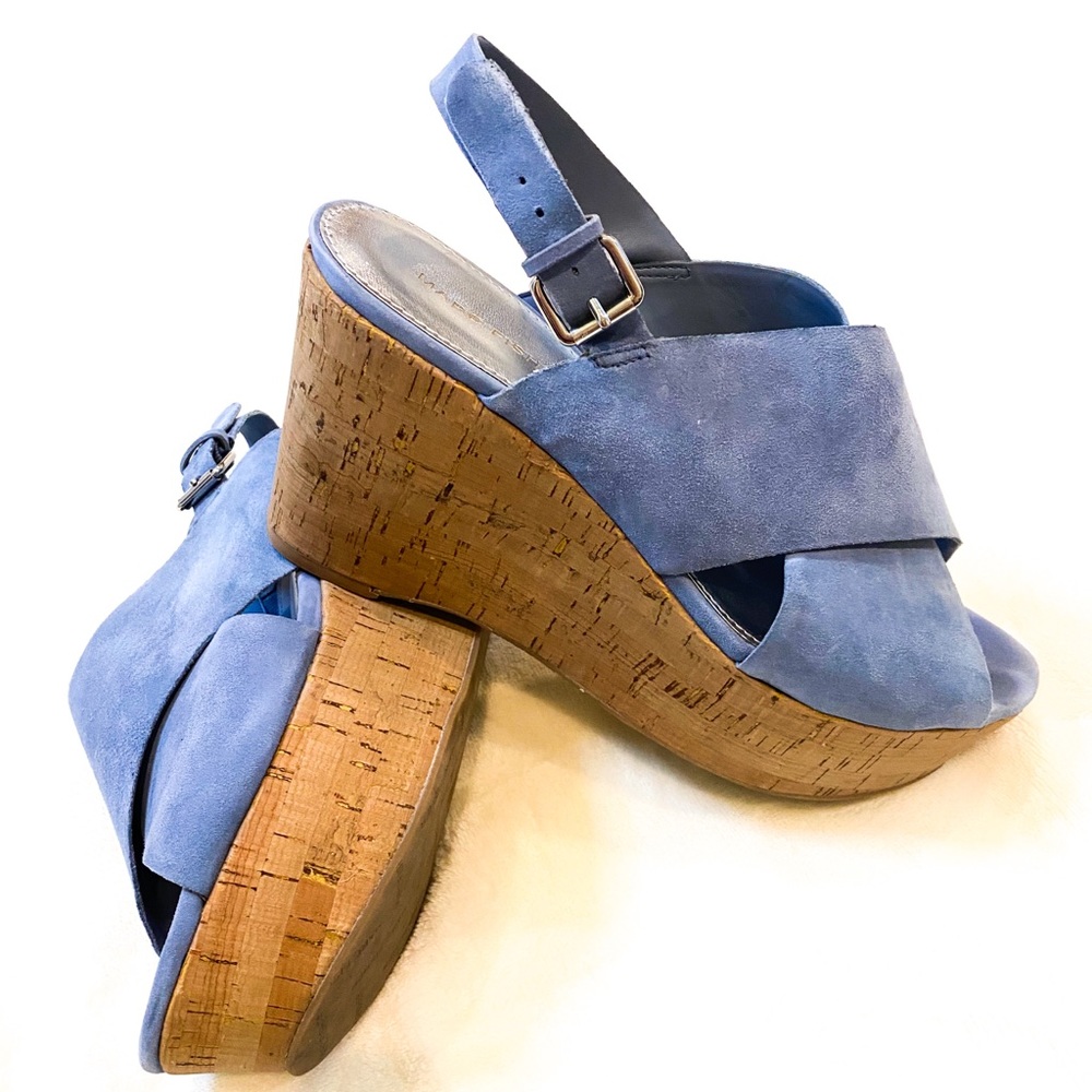 Marc Fisher Blue Sesame Suede Open Toe Platform